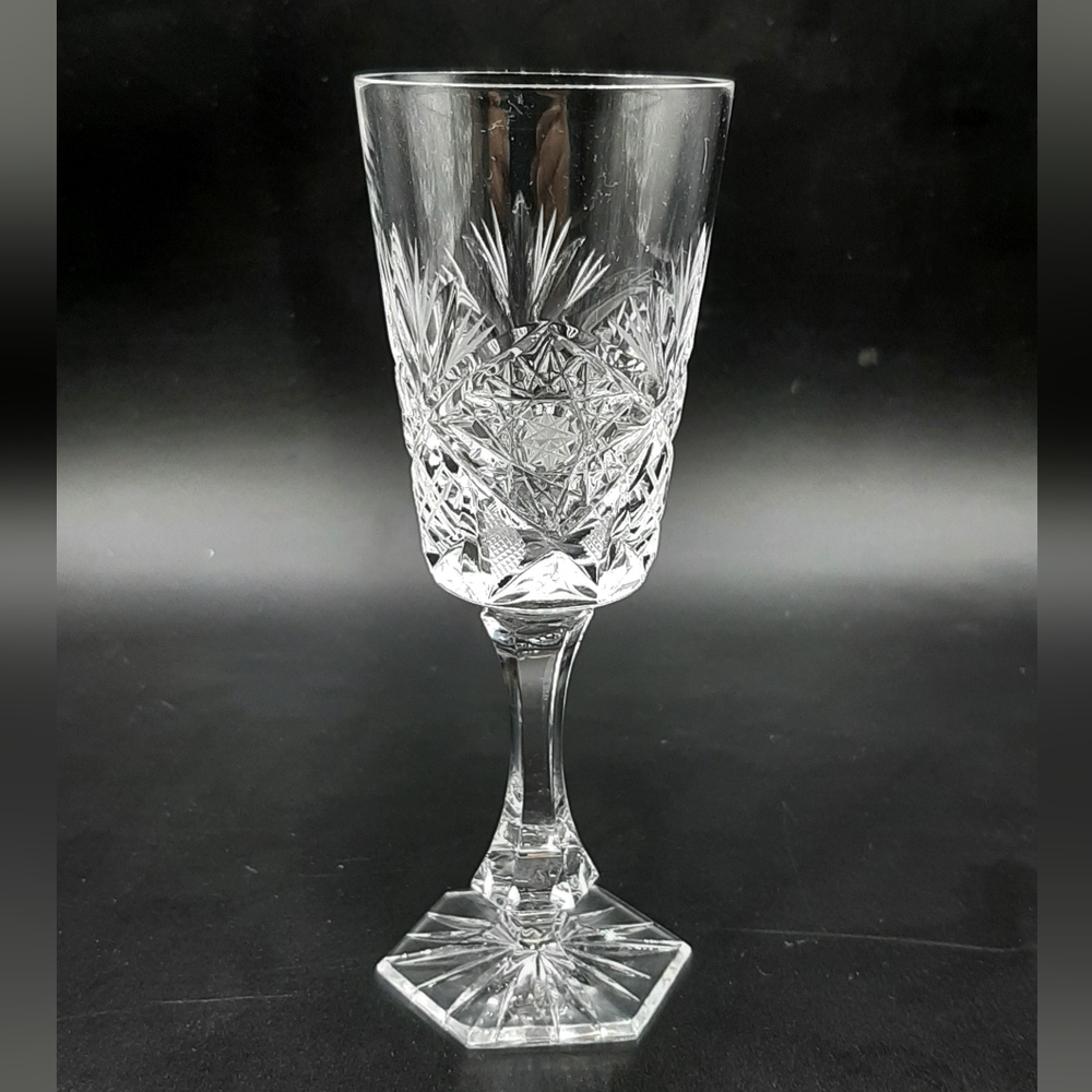 Vintage American Brilliant Cut Glass 4 Crystal Cordial Liqueur Glasses 5" Tall
